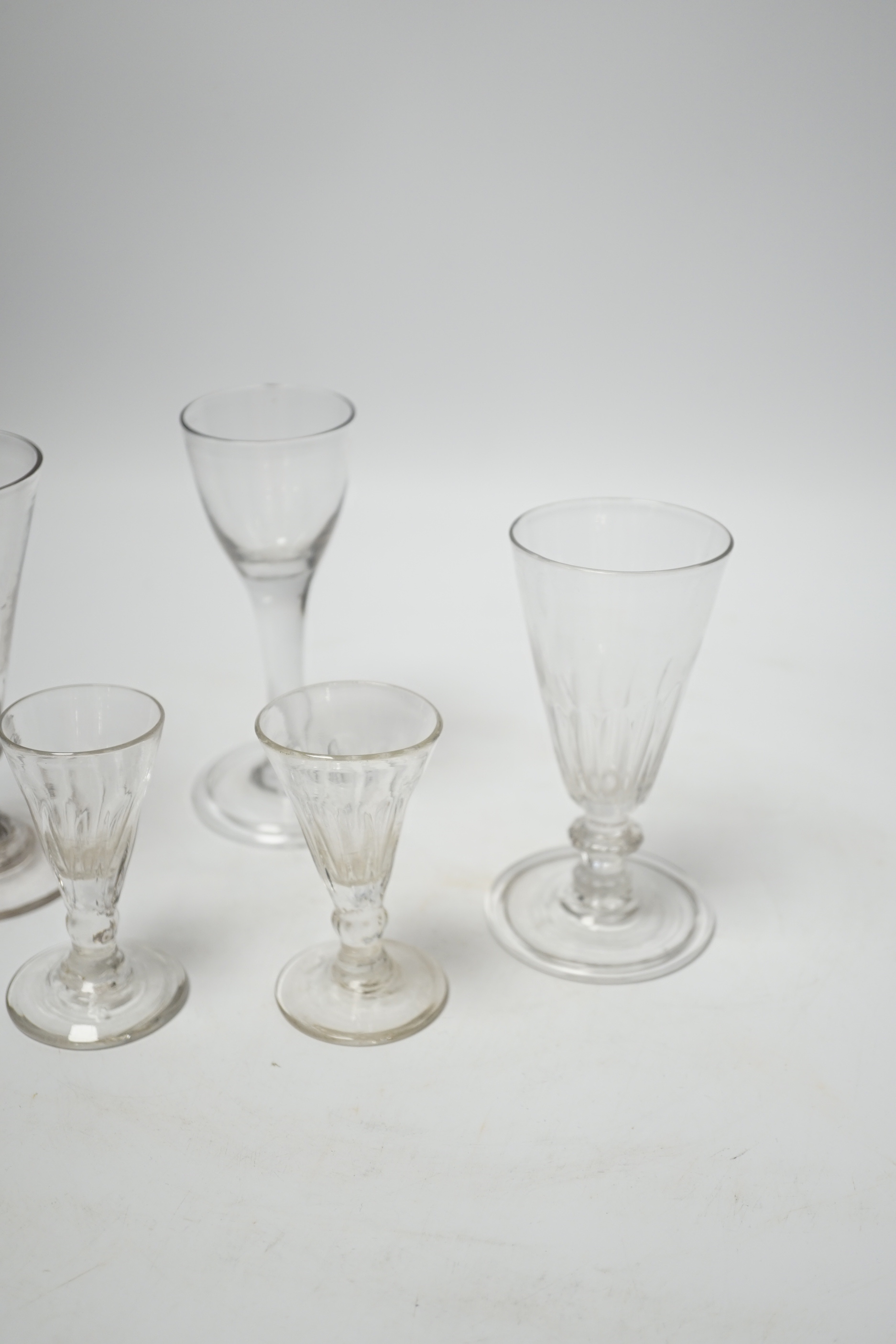 A group of five 18th century wine glasses, tallest 13cms